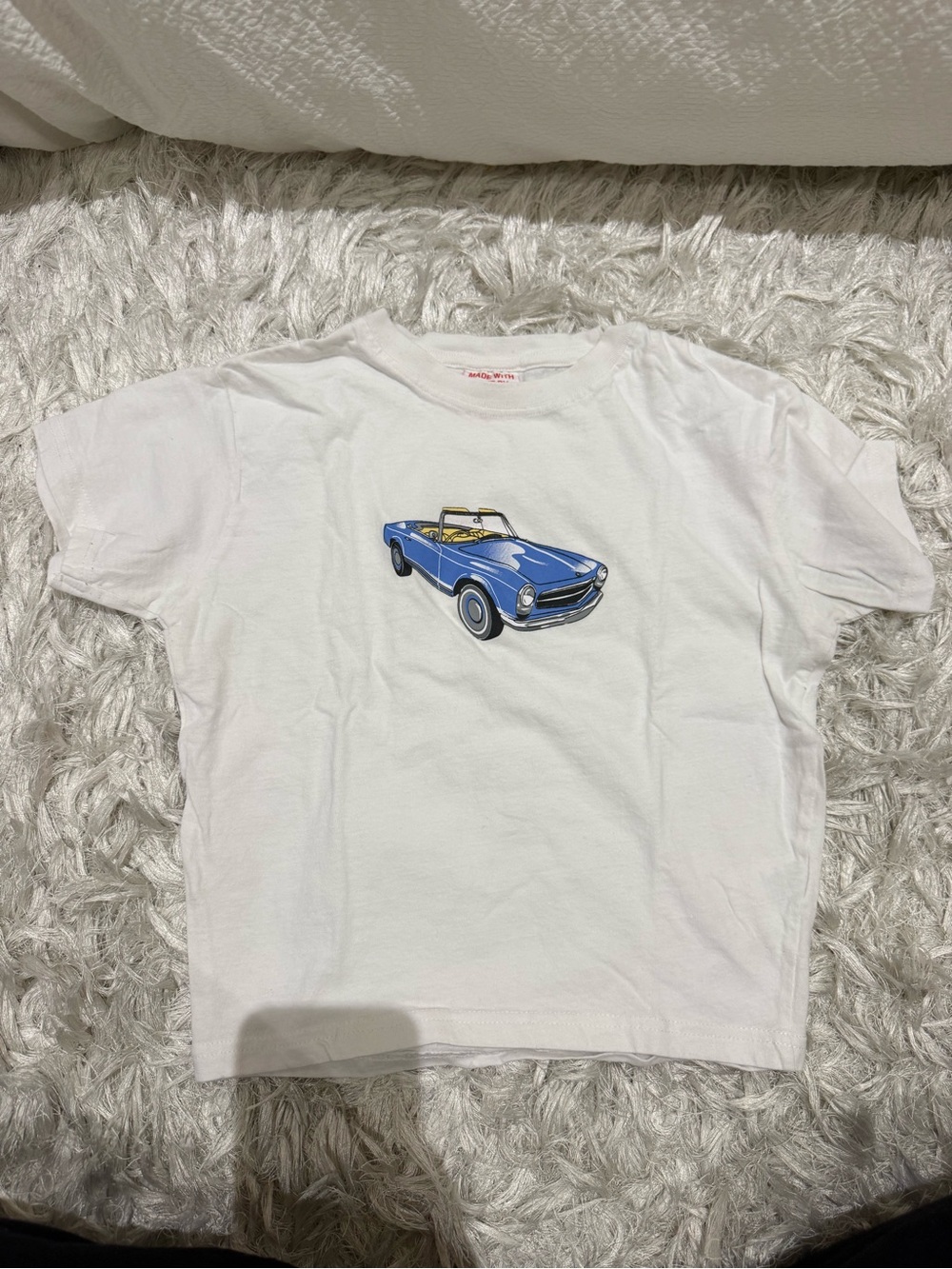 White Tee with Blue Convertible Graphic - Women's Casual Top